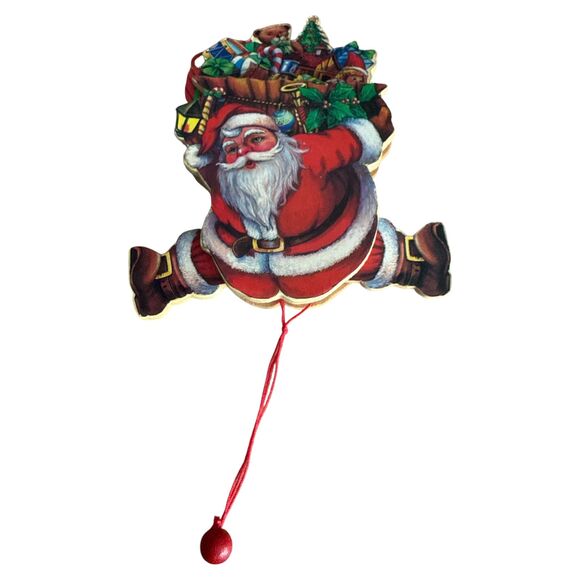 Lot of 4 Vintage Jointed Pull String Santa Ornaments 9" Taiwan Christmas Decor - Picture 4 of 7